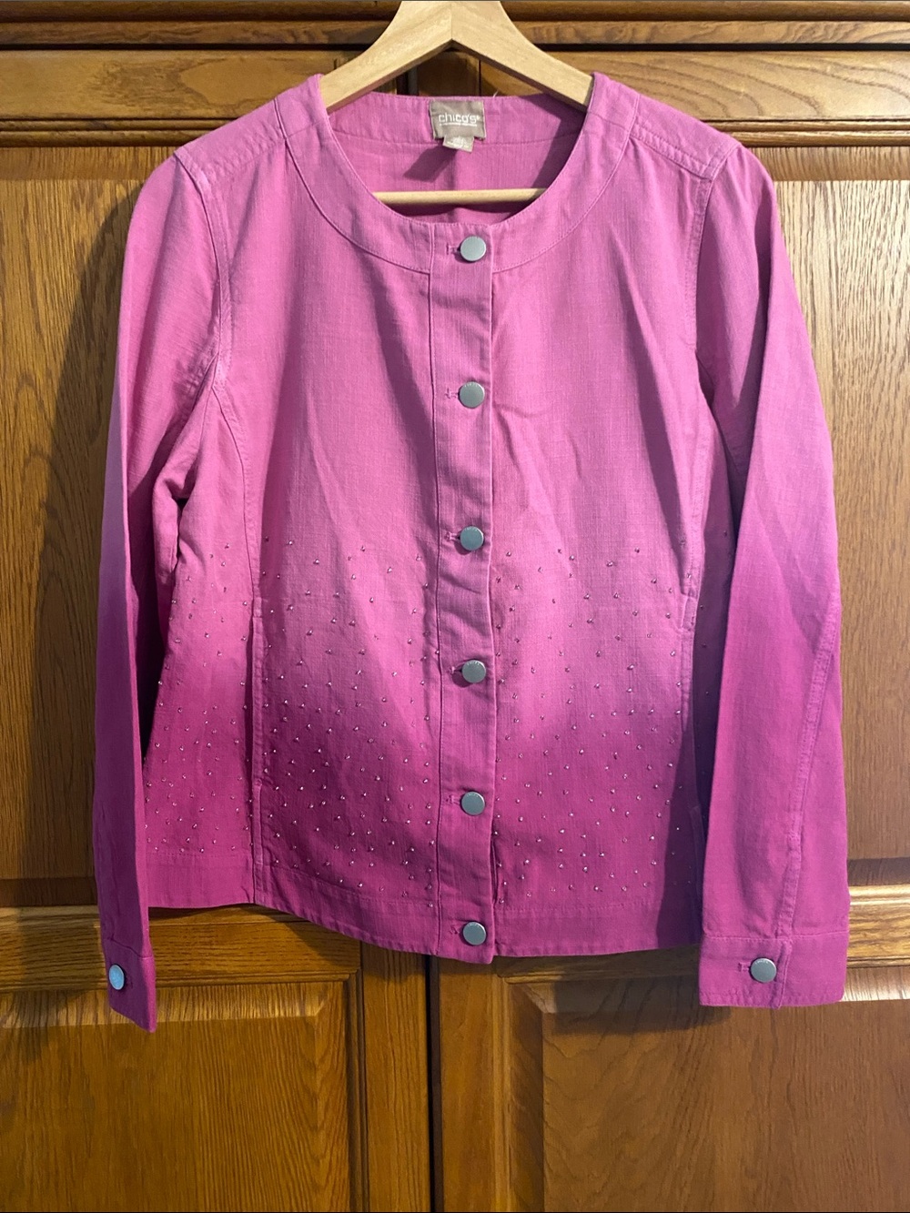 Chico's Fuchsia Stud-Embellished Button Jacket